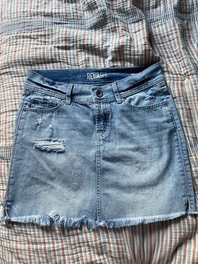 Rewash Light Blue Distressed Denim Mini Skirt